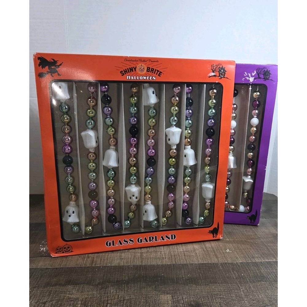 Christopher Radko Shiny Brite Halloween Glass Garland Ghost 2 Boxes Multicolor